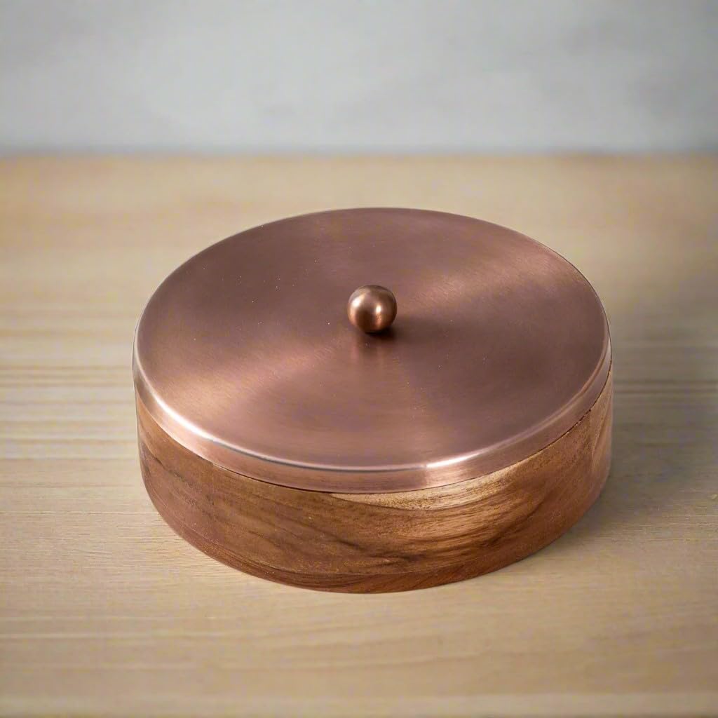 wooden spice box with wooden 8 bowls for spices for kitchen/gift item, copper color